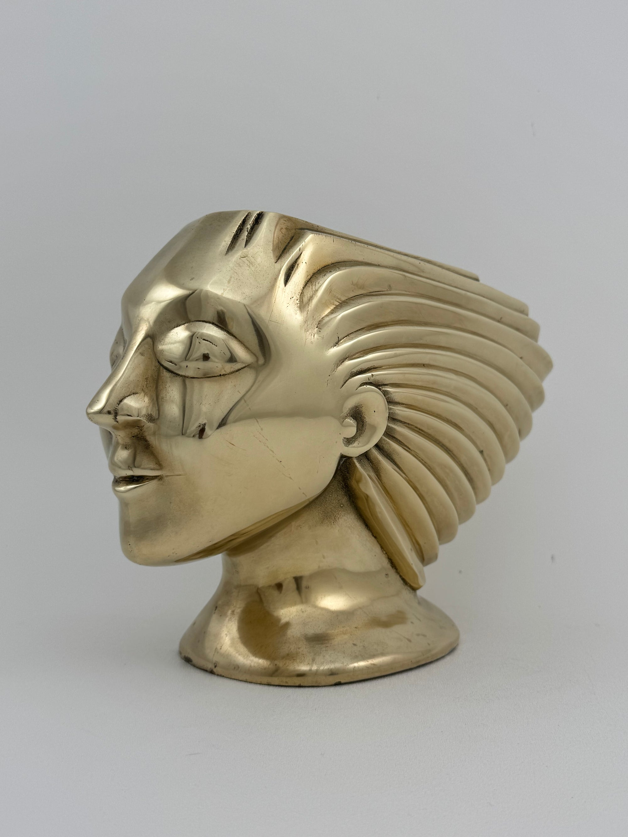 Rare Vintage Dolbi Cashier Brass Woman Head Sculpture – Flowing Hair Bust, 10 lbs