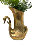 Vintage Brass Swan Vase – Hollywood Regency Sculptural Vessel | 9.75” Tall