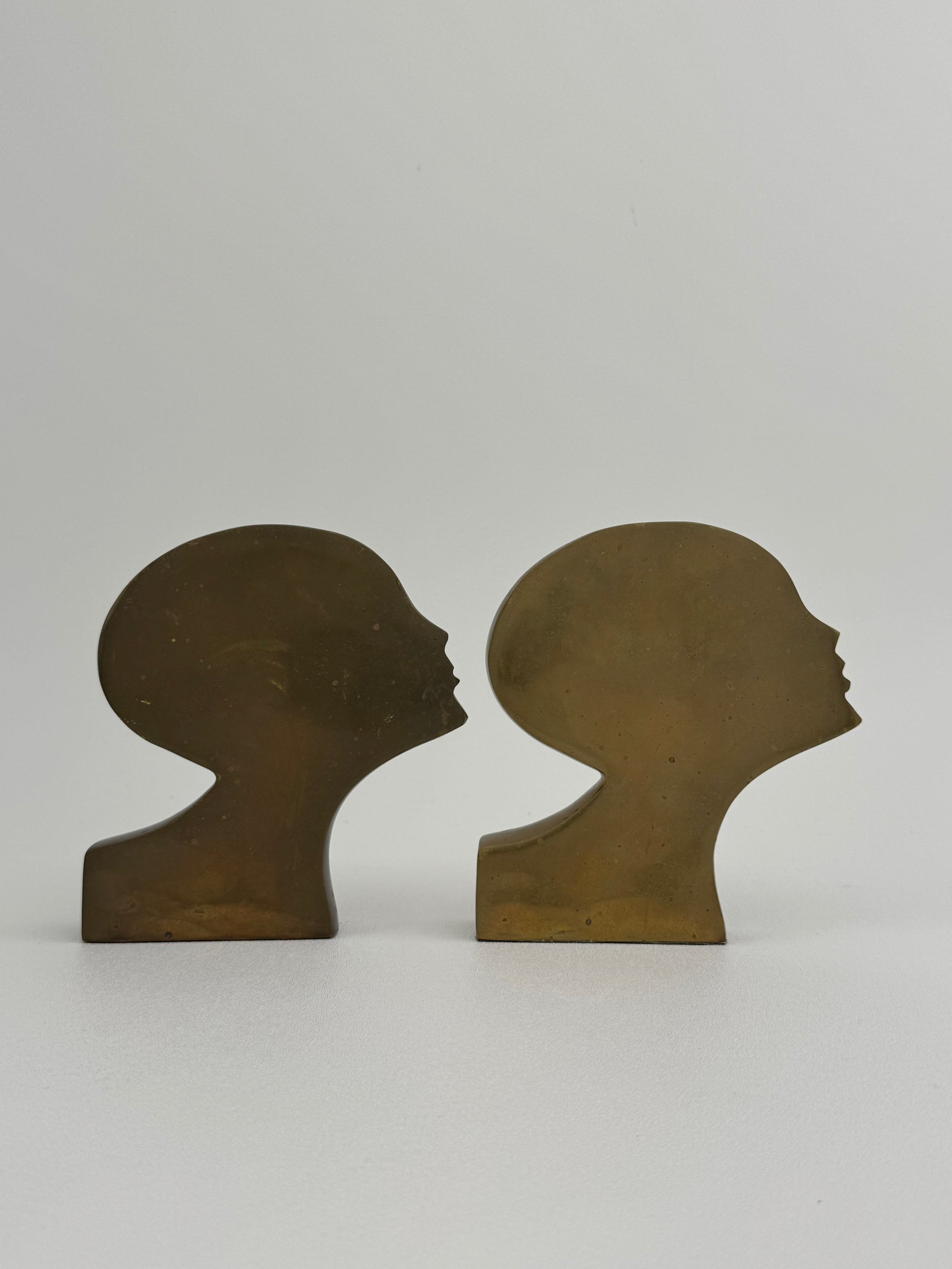 Rare Mid-Century Modern Brass Kissing Profile Sculptures-A Pair