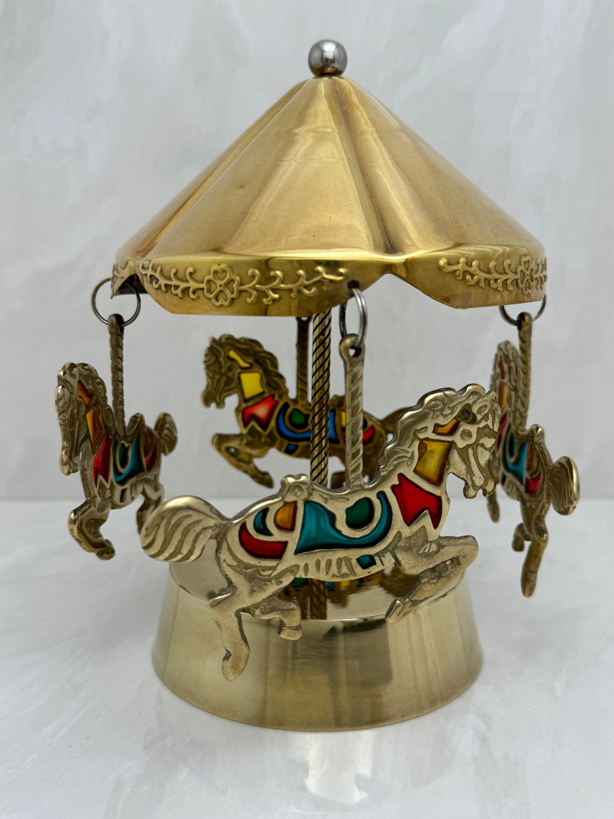 Vintage Brass Enesco Music Horse Carousel