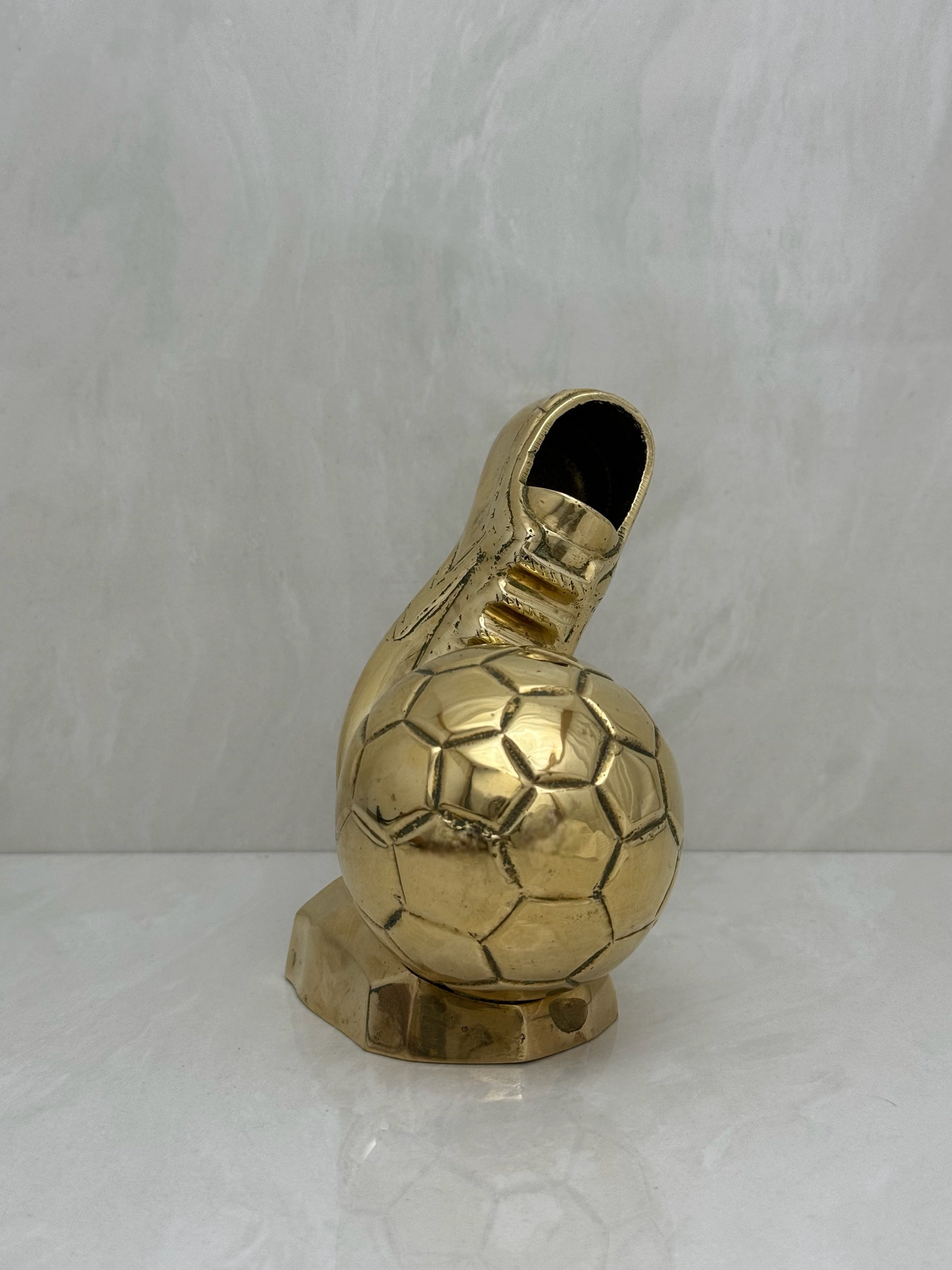 Vintage Brass Soccer Cleat and Ball Figurine