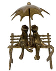 Vintage Brass Frog Couple Under Umbrella | Mid-Century Whimsical Figurine