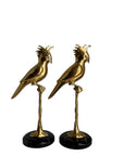 Hollywood Regency Brass Cockatoo Pair on Marble – Mid-Century Modern Elegance
