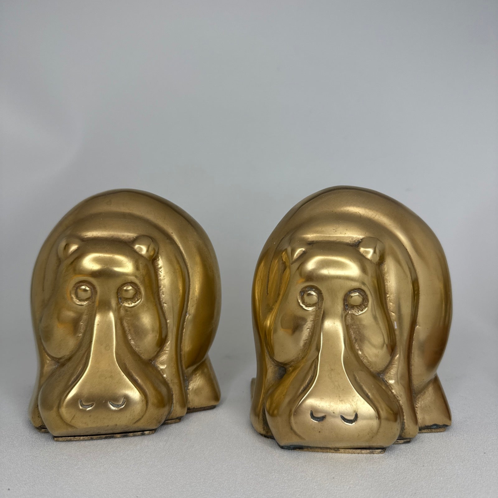 Mid-Century Modern Brass Hippo Bookends