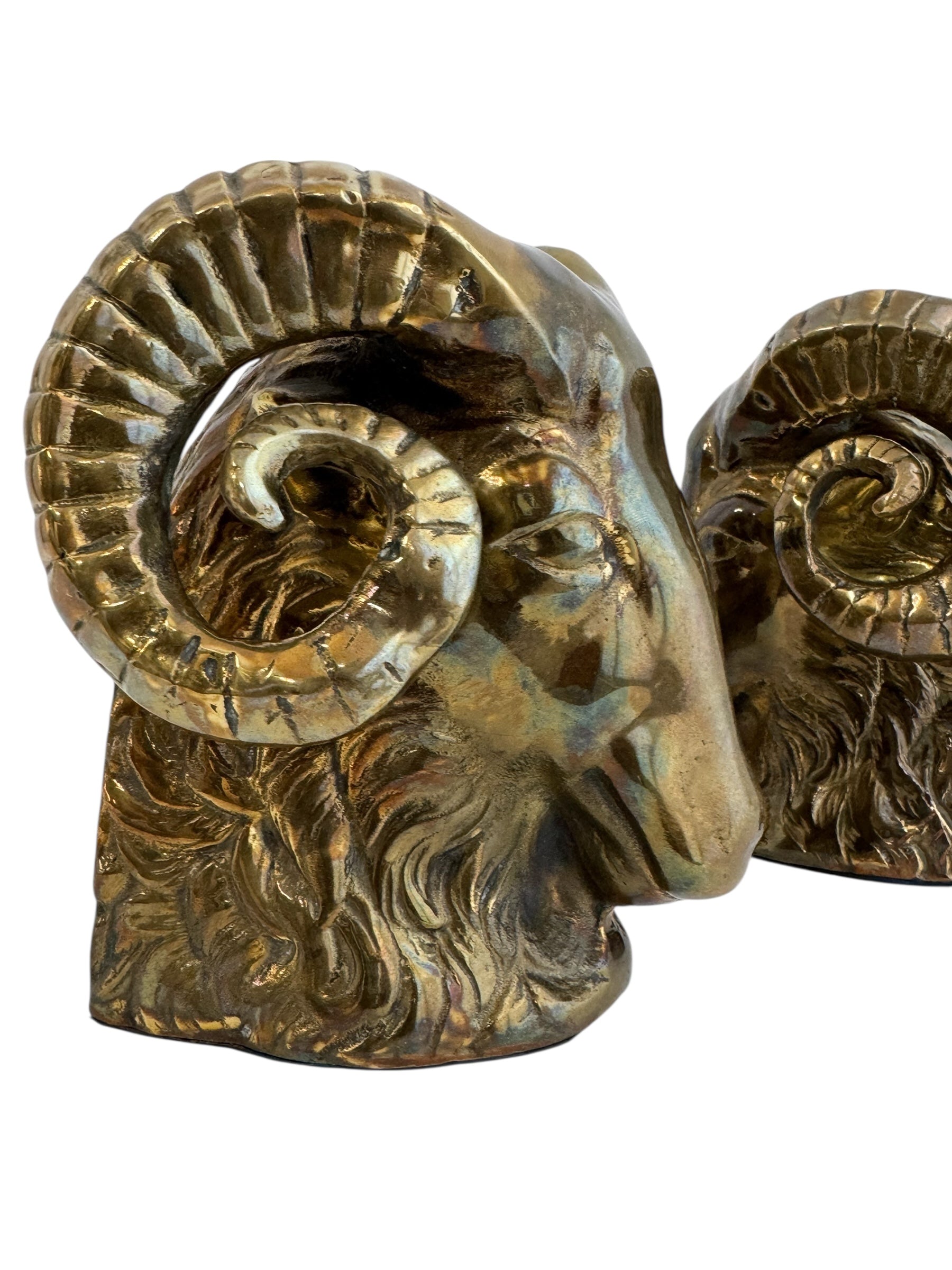 Vintage Brass Ram Head Bookends