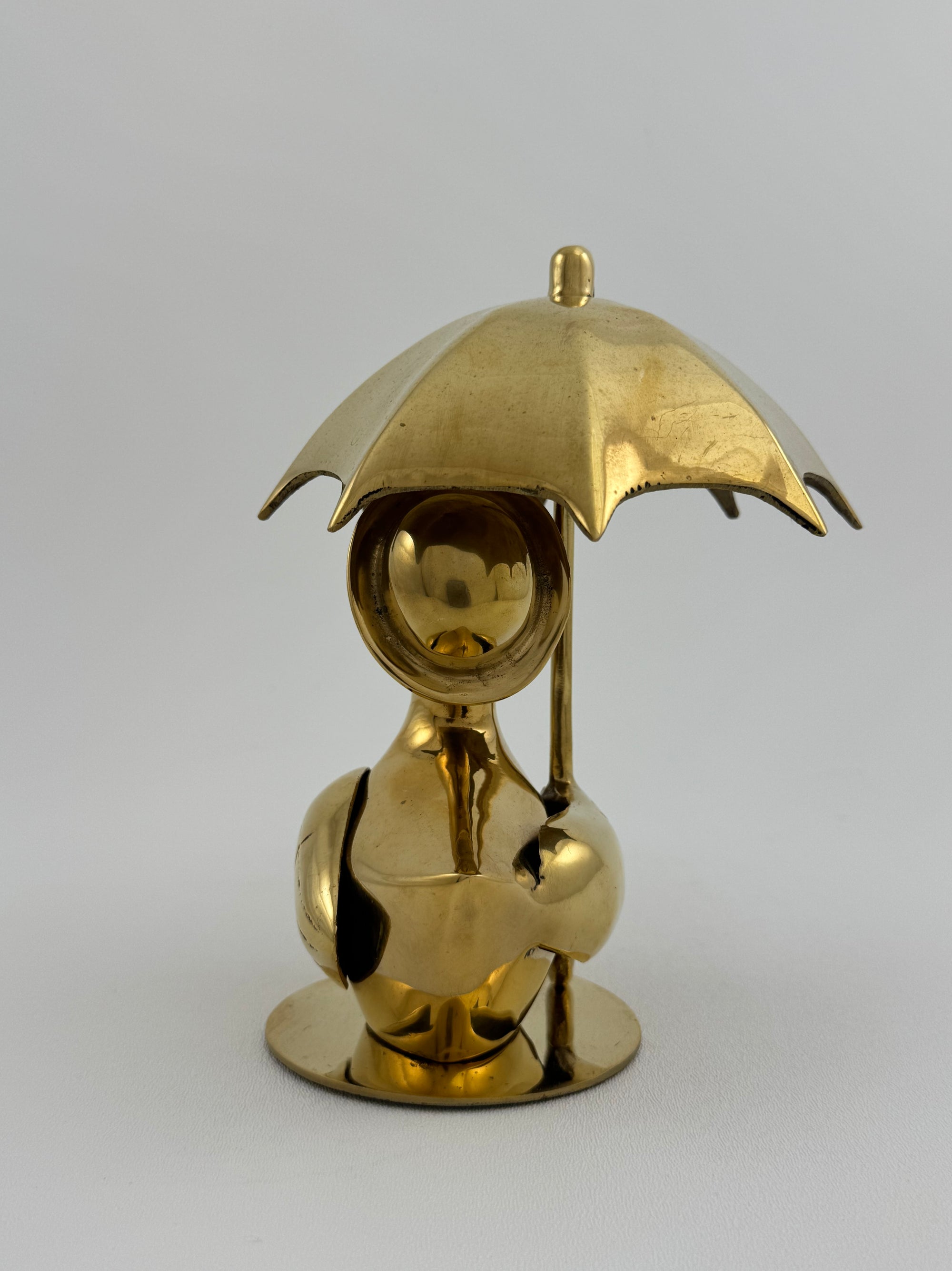 Vintage Brass Duck Under Umbrella