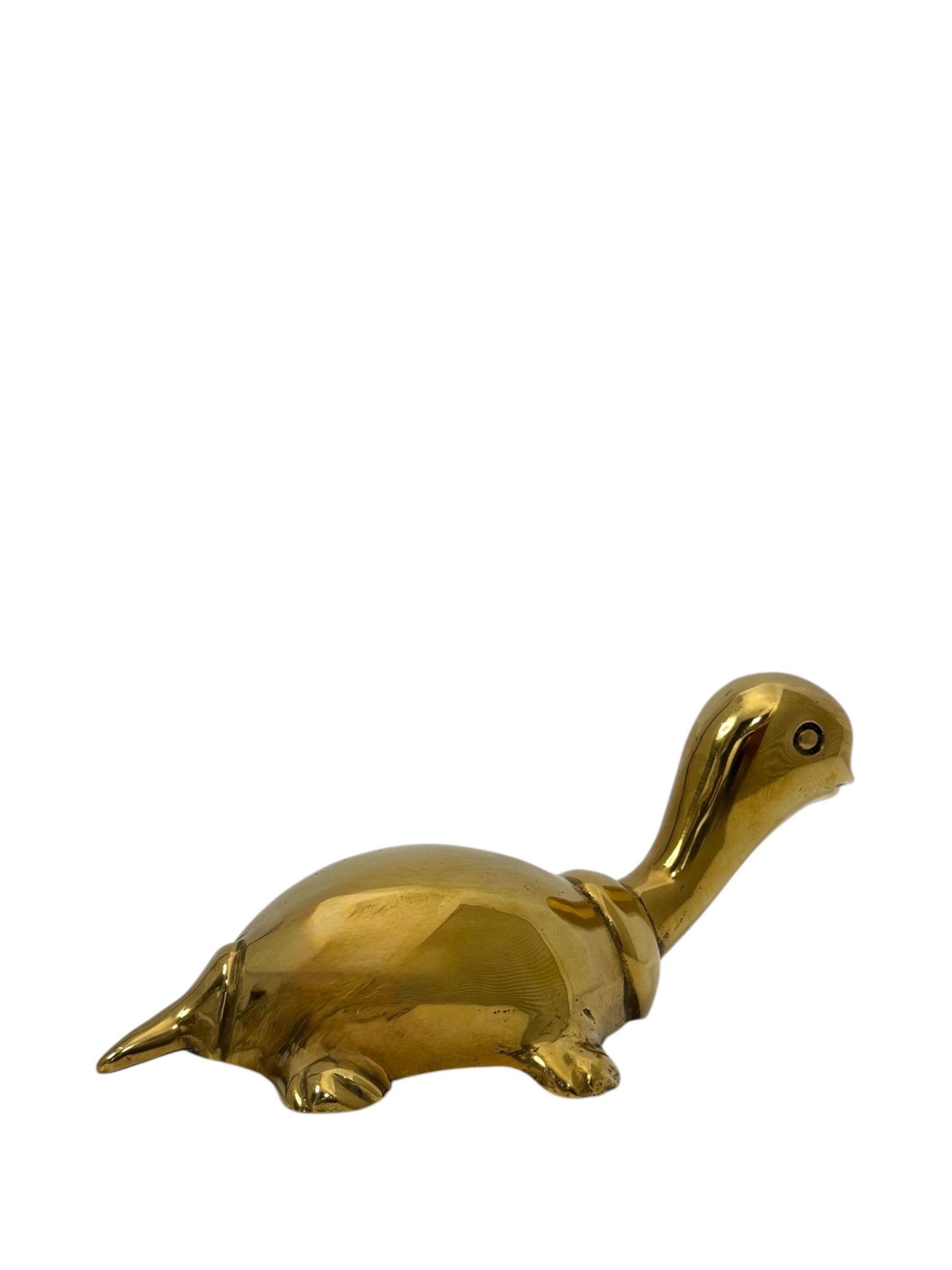 Vintage Brass Turtle Figurine | Long-Necked Mid-Century Modern Animal Sculpture