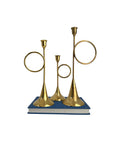 Tall Vintage Brass Horn Candlestick Holders – Set of Three