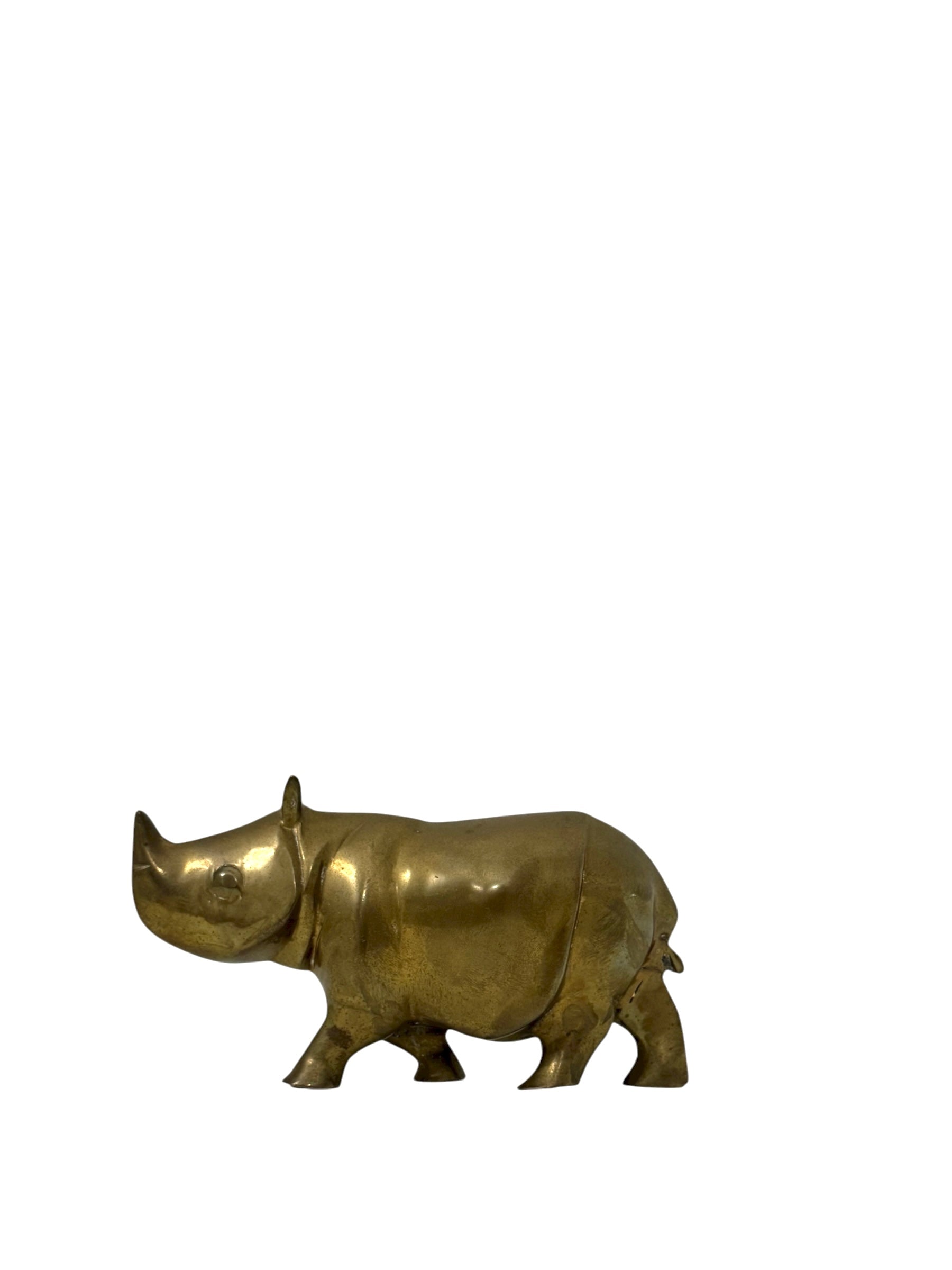 Vintage Brass Rhinoceros – Mid-Century Modern Safari Sculpture | Brass Figurine