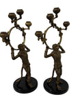 Vintage Brass Monkey Candleholders on Black Marble Bases | Mid-Century Exotic Pair