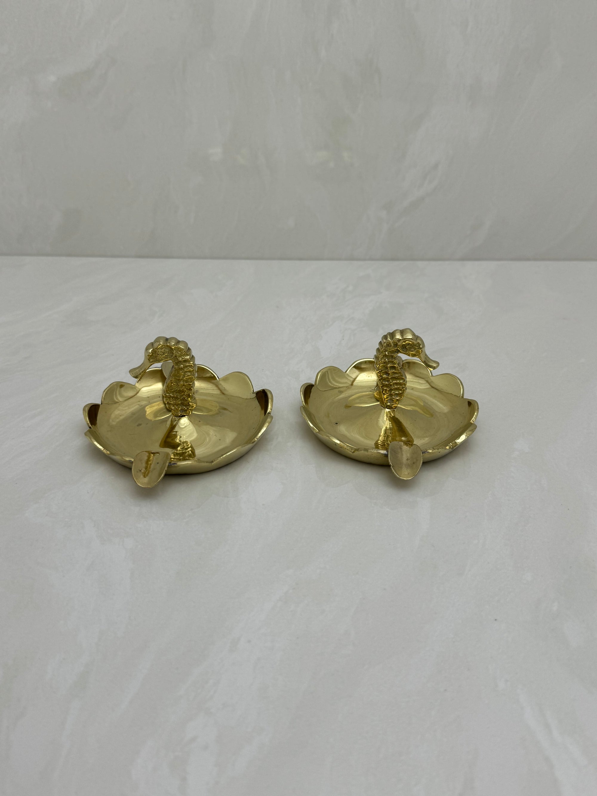 Vintage Small Brass Seahorse Ashtrays-A Pair