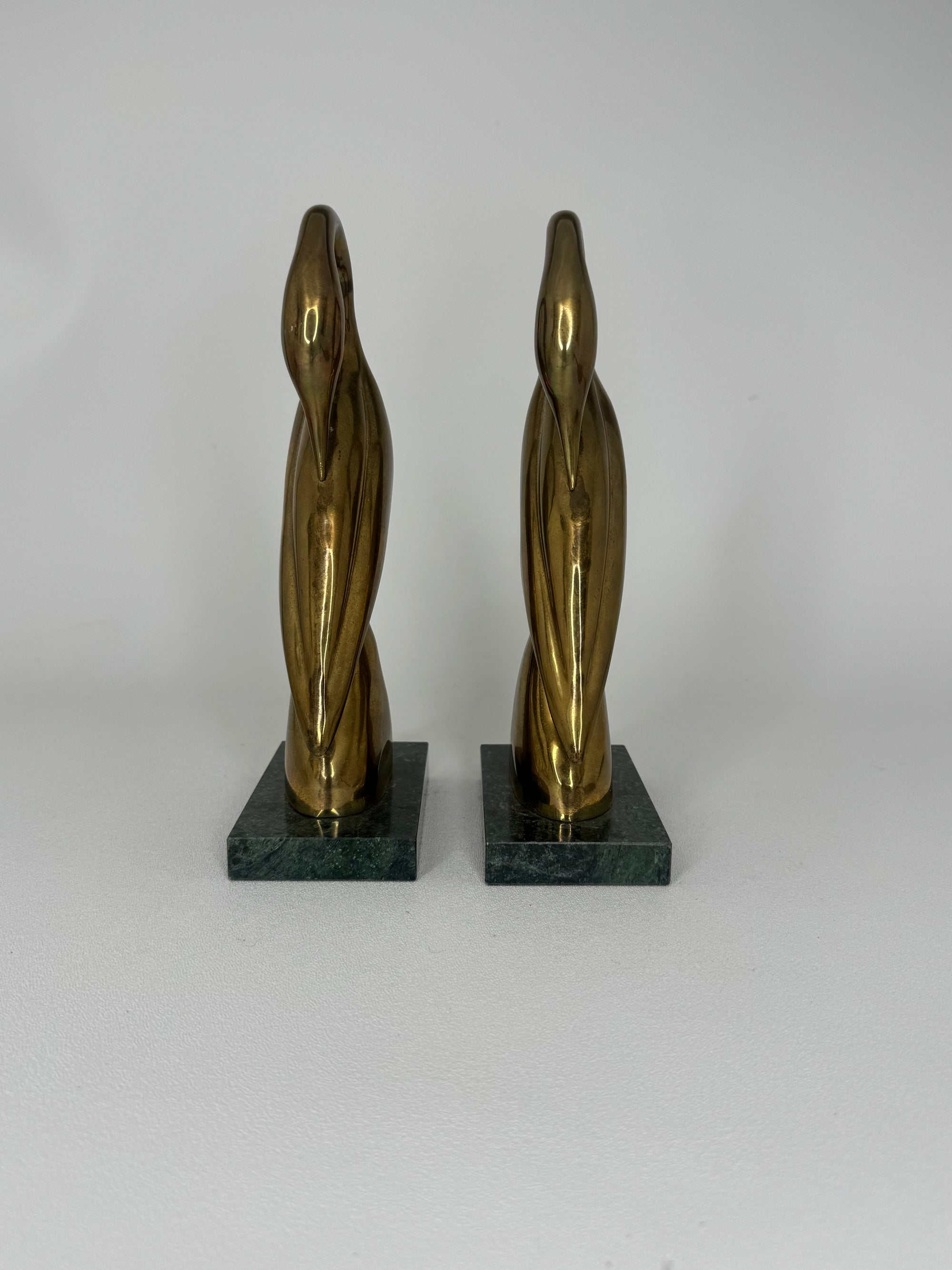 Vintage Brass Crane Pair on Marble Base