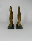 Vintage Brass Crane Pair on Marble Base