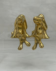 Rare Small Vintage Brass Shelf Sitting Dogs-A Pair