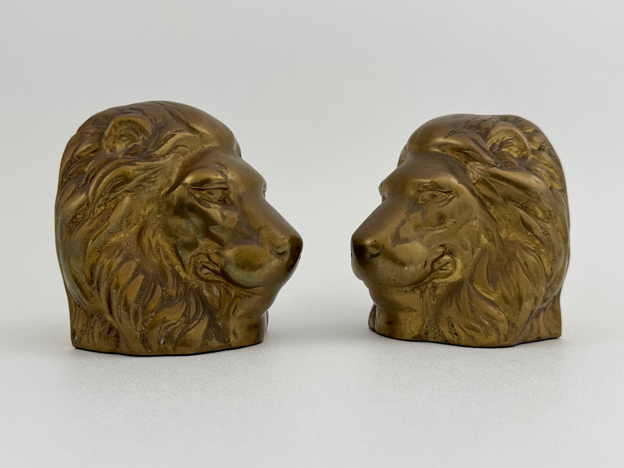 Vintage Brass Lion Bookends- A Pair