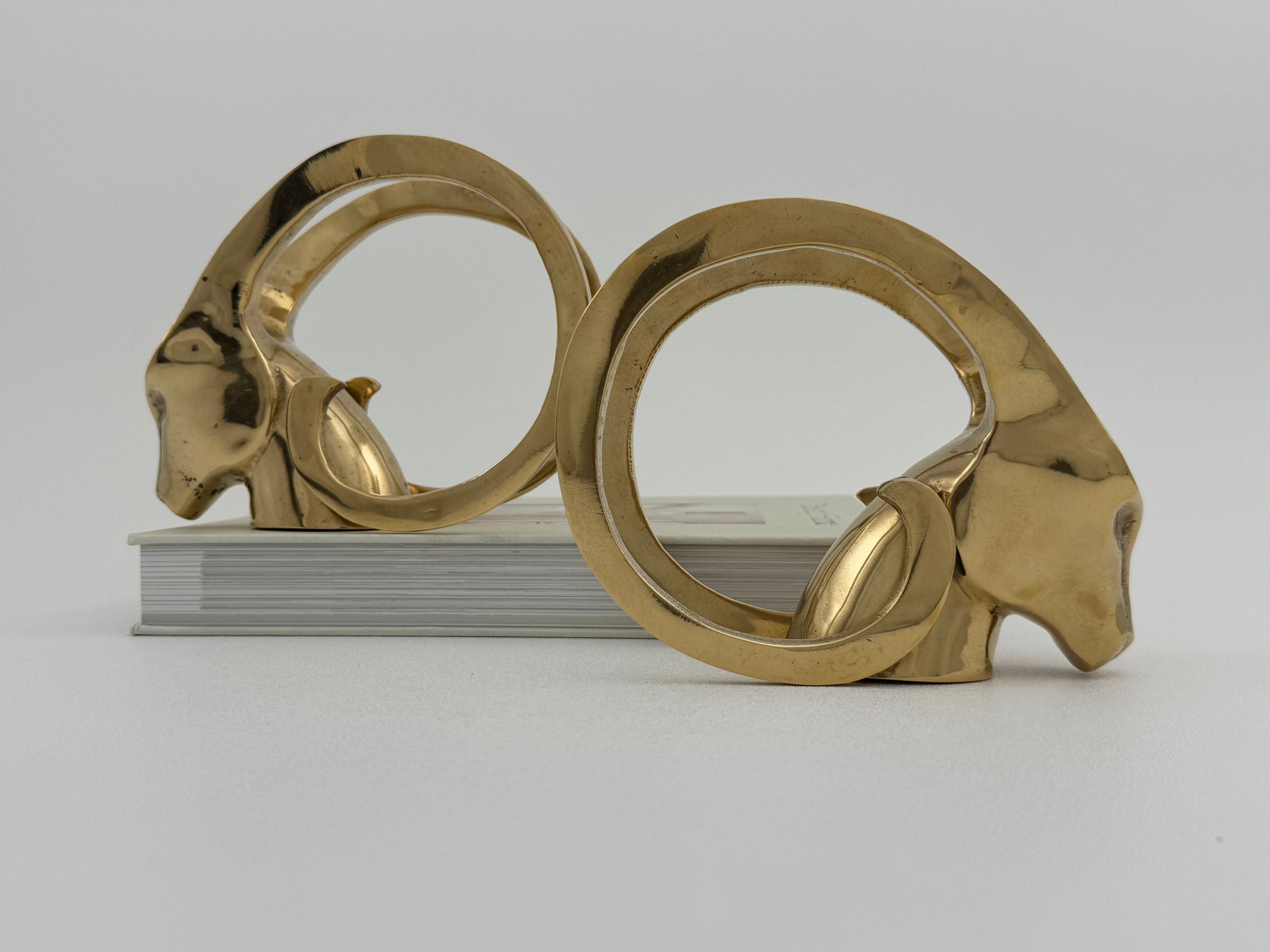Vintage Brass Rams with Curled Horns-A Pair