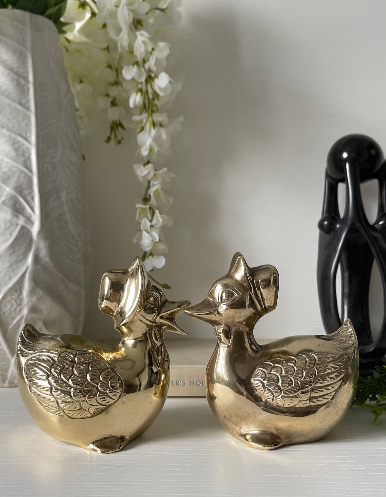 Vintage Brass Mother Goose and Papa Goose