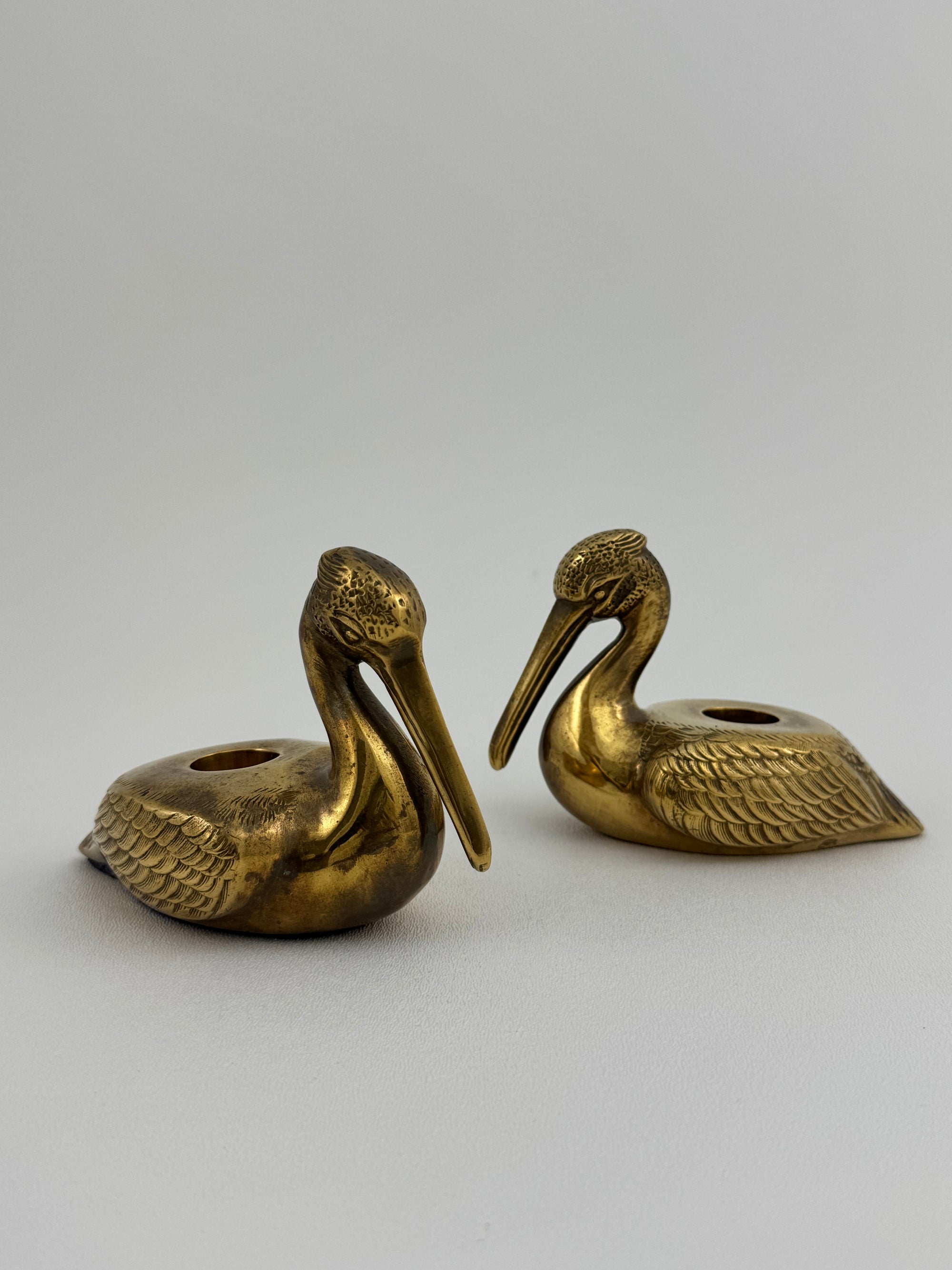 Vintage Brass Pelican Taper Candlestick Holders-A Pair