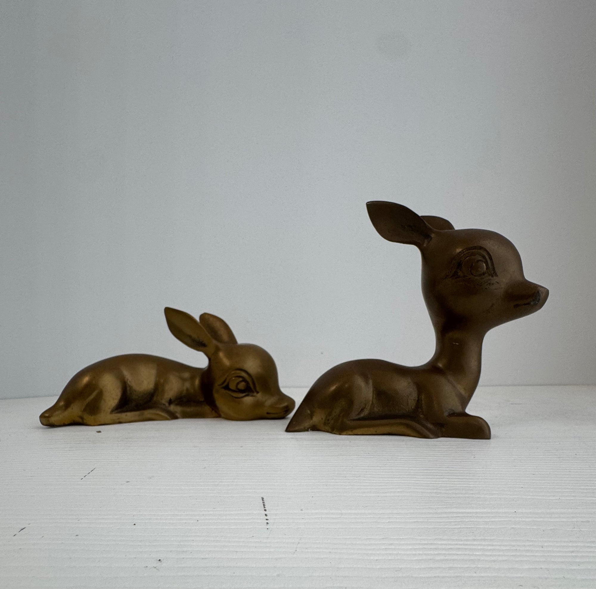 Vintage Brass Resting Deer Pair