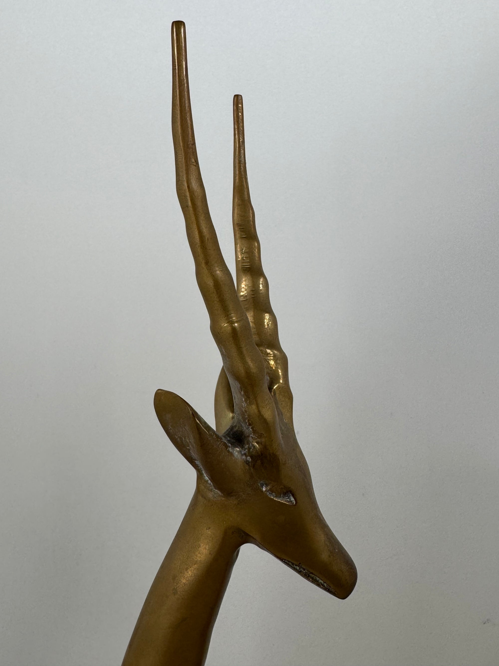 Dolbi Cashier Style Brass Gazelle Sculpture – 19” Tall Mid Century Modern Antelope – Statement Safari Decor