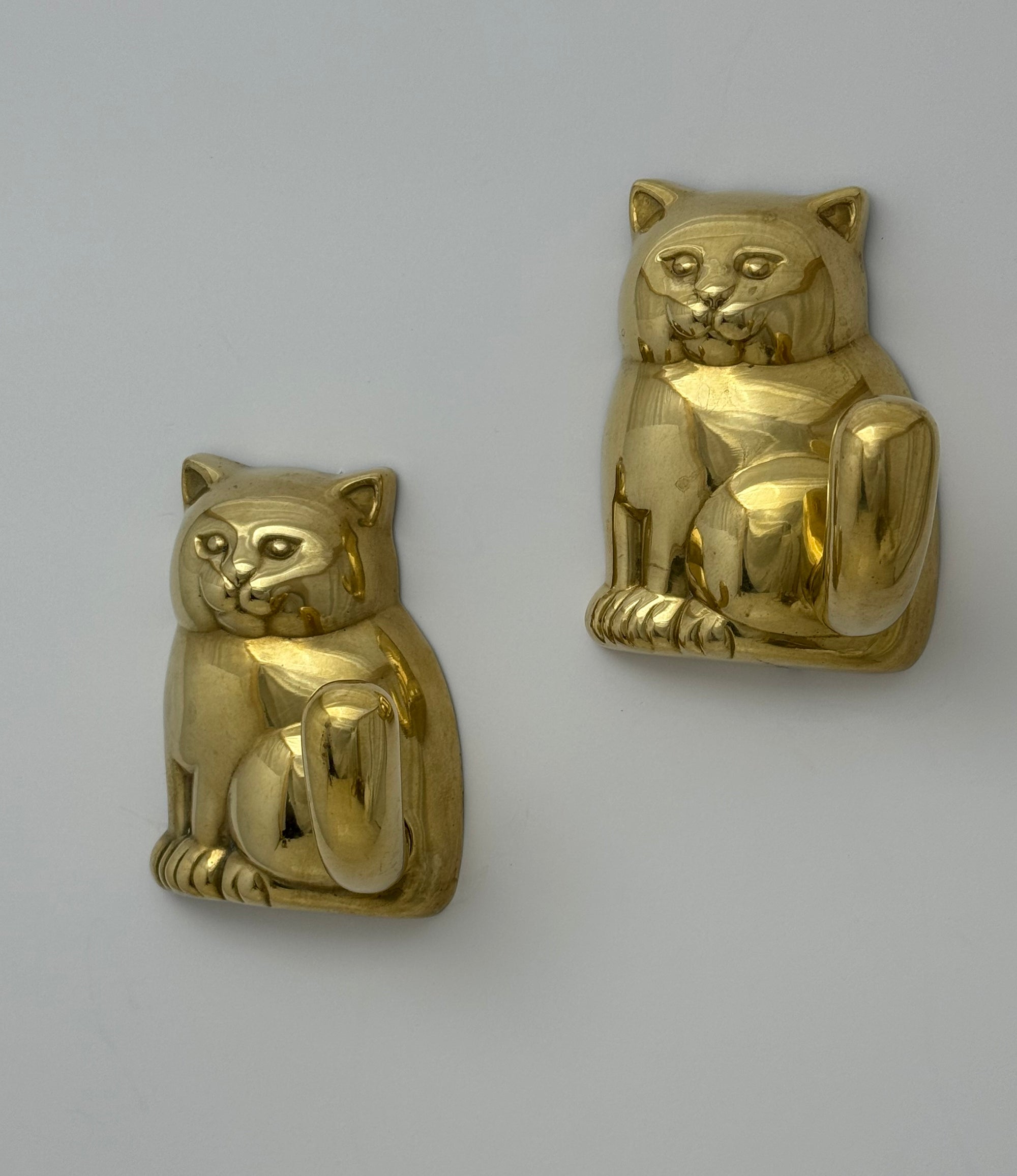 Vintage Brass Cat Wall Hook-A Pair