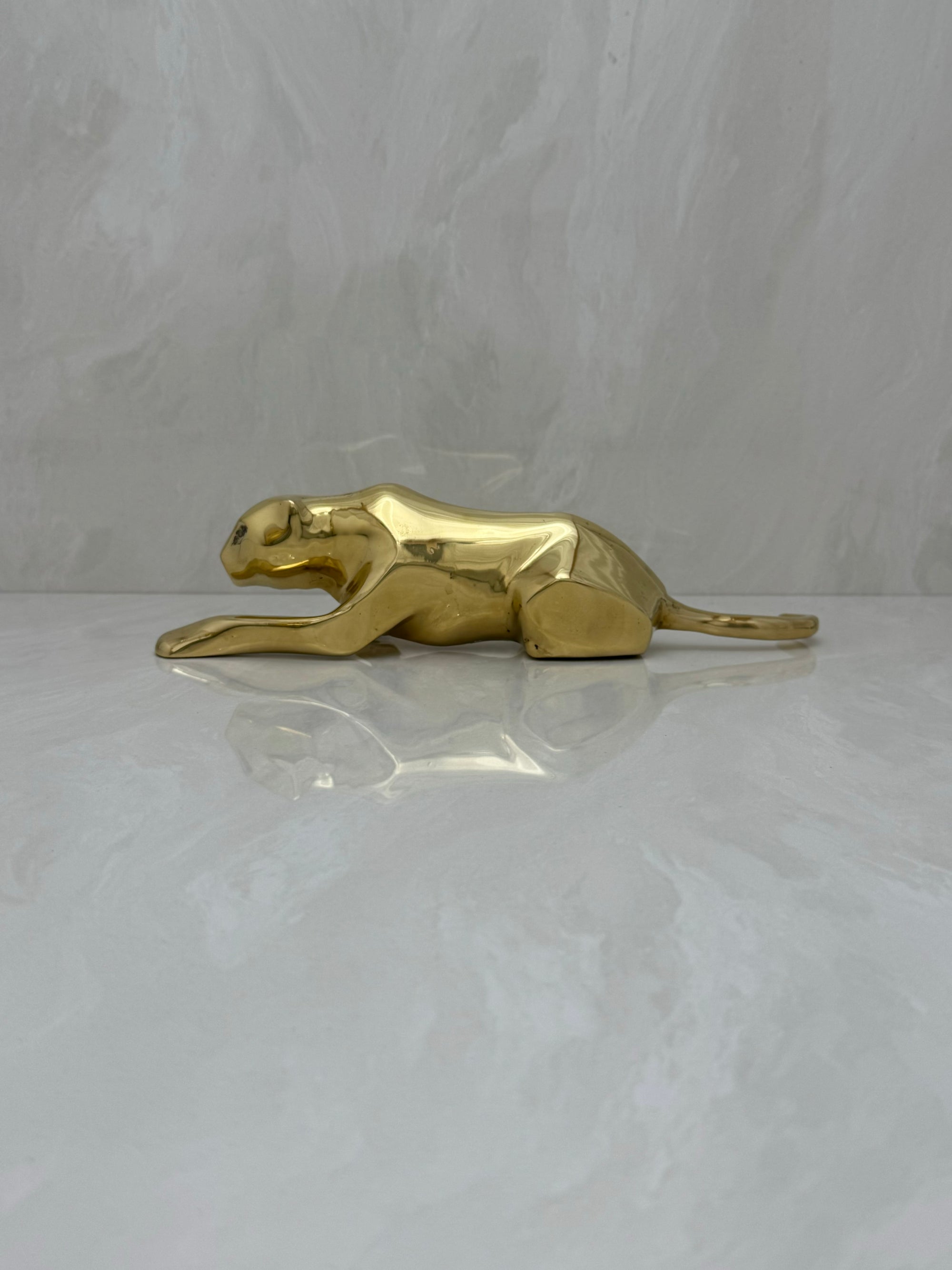 Vintage Brass Crouching Jaguar