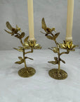 Vintage Brass Hummingbird Candleholders-A Pair