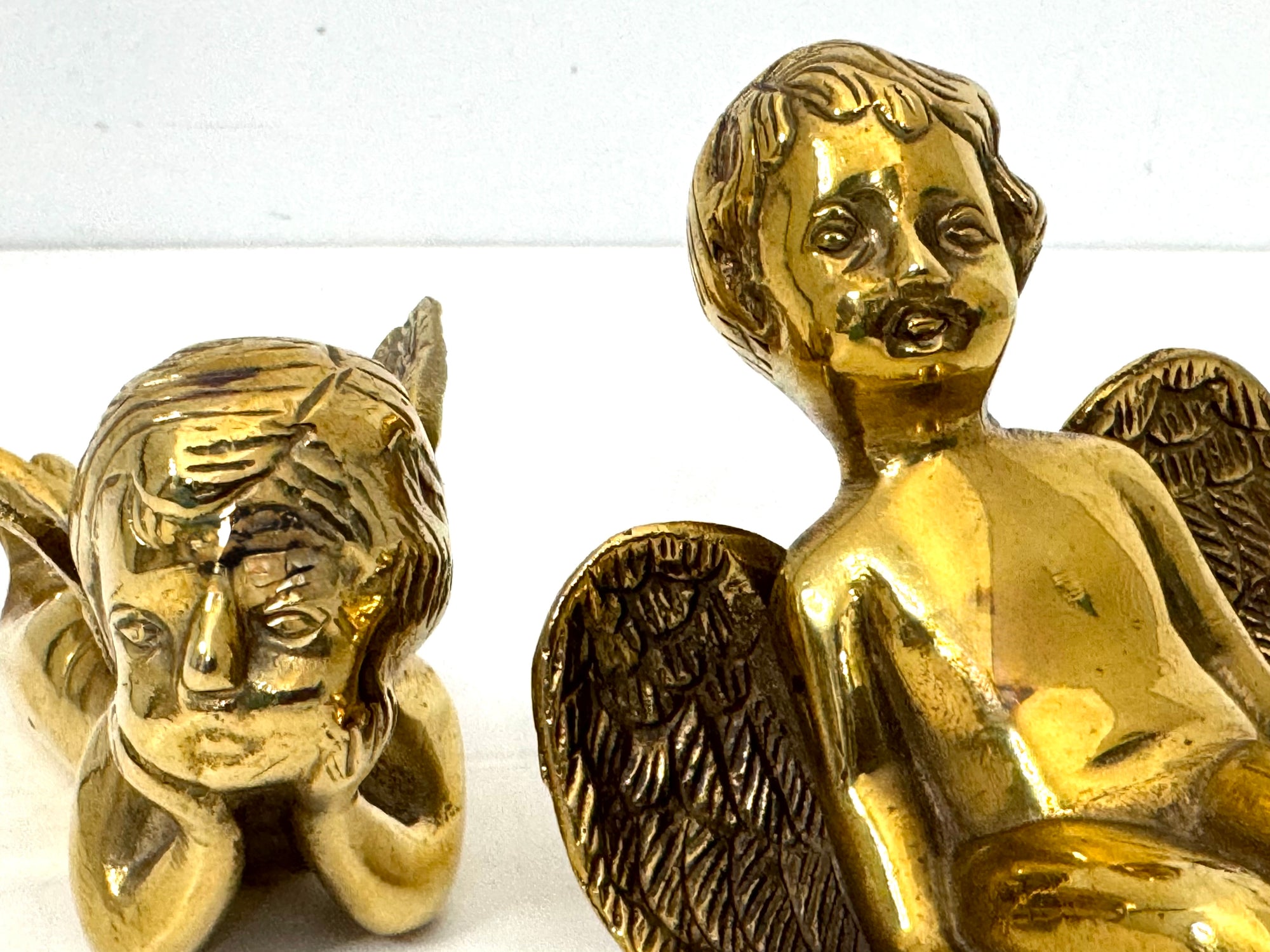 Vintage Polished Brass Cherub Angels — Set of Two Mid-Century Figurines