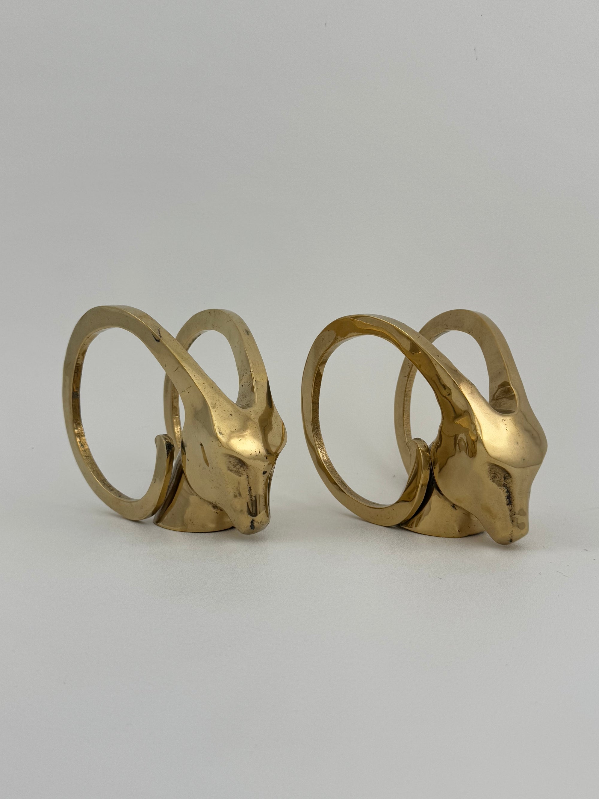 Vintage Brass Rams with Curled Horns-A Pair