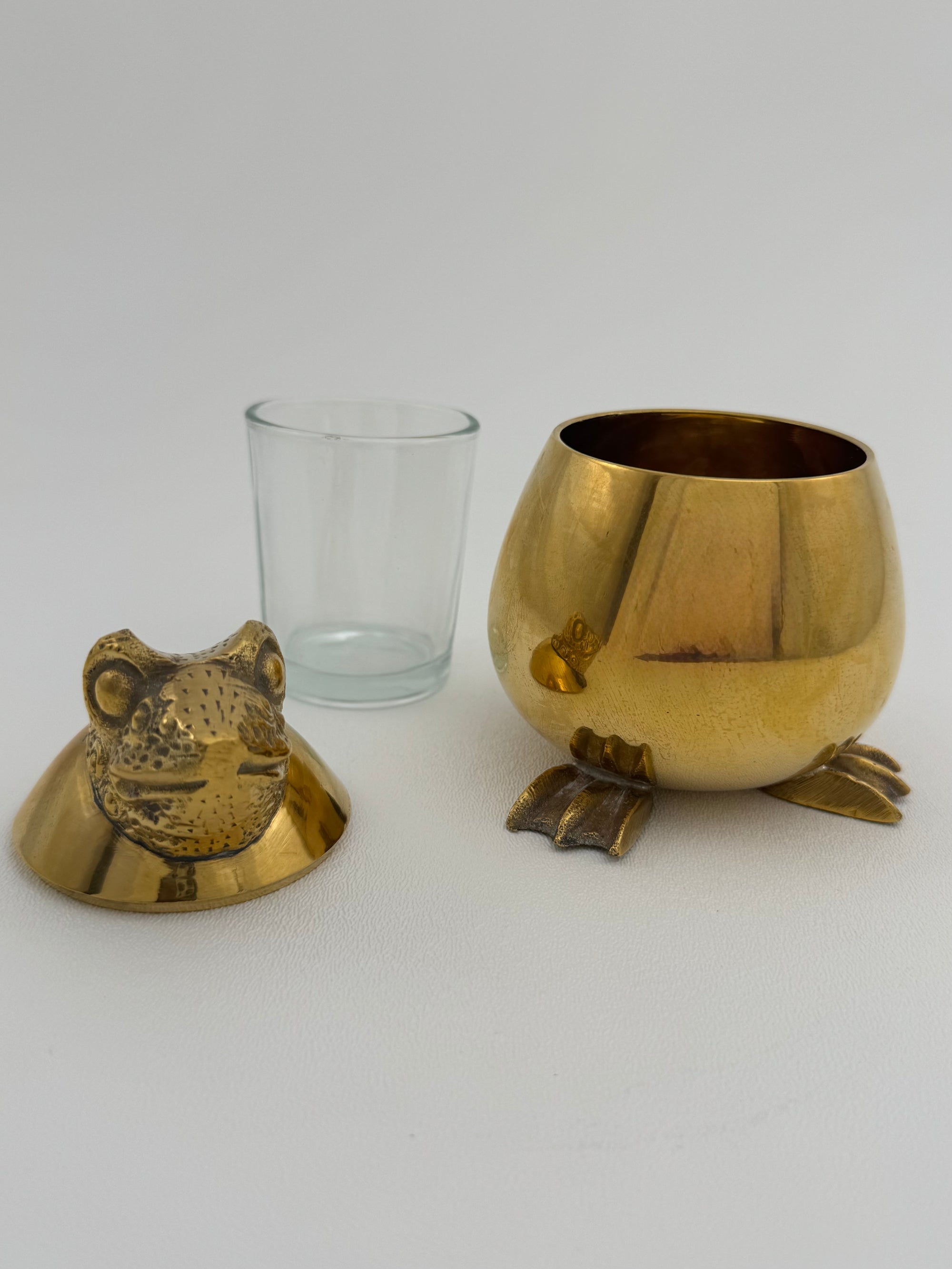 Vintage Brass Frog Lidded Trinket/Candle Pot