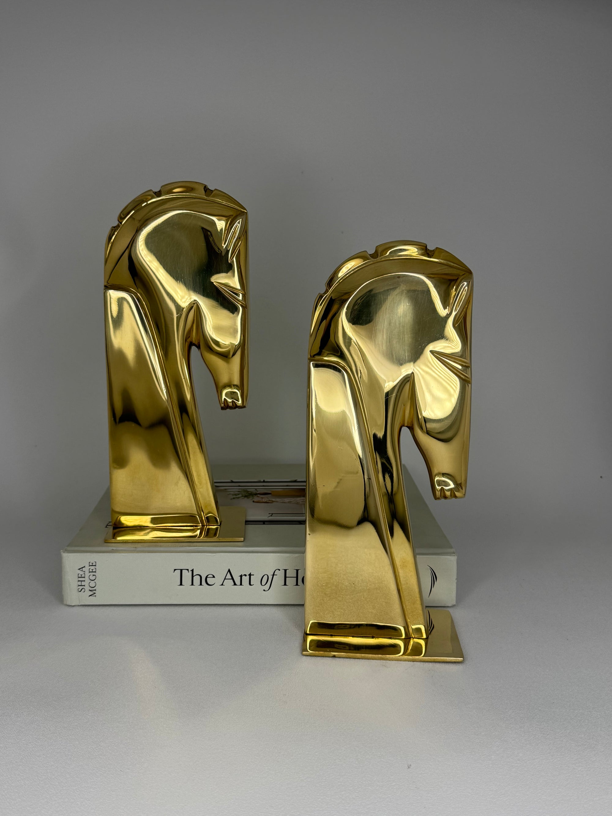 Vintage Brass Horse Head Bookends – Equestrian Mid-Century Set by Kinder Harris