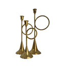 Tall Vintage Brass Horn Candlestick Holders – Set of Three