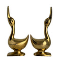 Vintage Polished Brass Geese Sculptures – Elegant Mid-Century Modern Pair