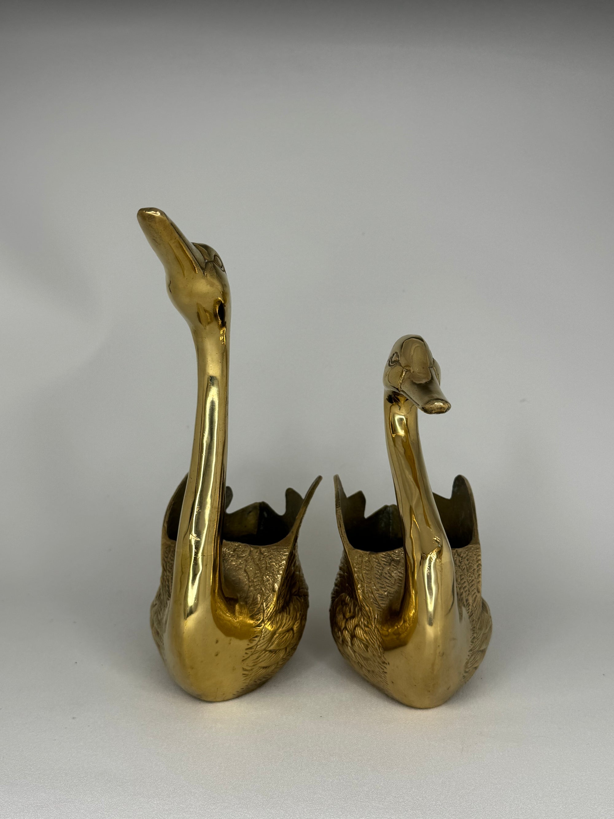 Vintage Brass Swan Planters-Pair