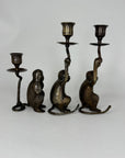 Vintage Brass Three Wise Monkeys Candleholders — See No Evil, Hear No Evil, Speak No Evil