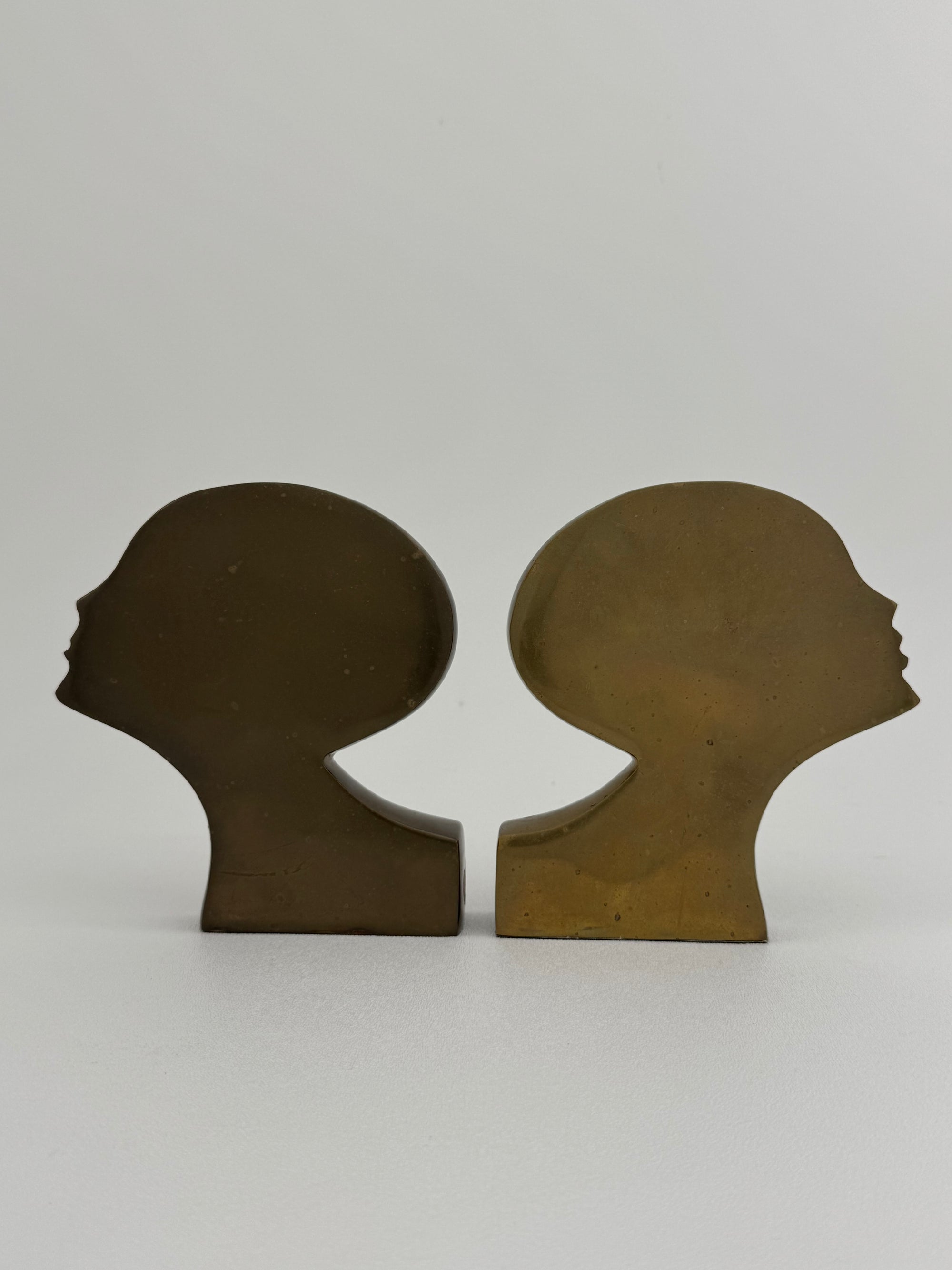Rare Mid-Century Modern Brass Kissing Profile Sculptures-A Pair