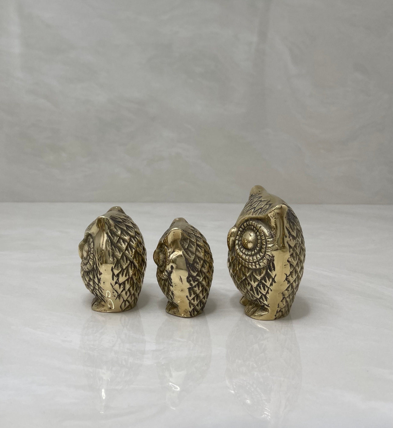 Vintage Brass Owl Family- A Set of Three