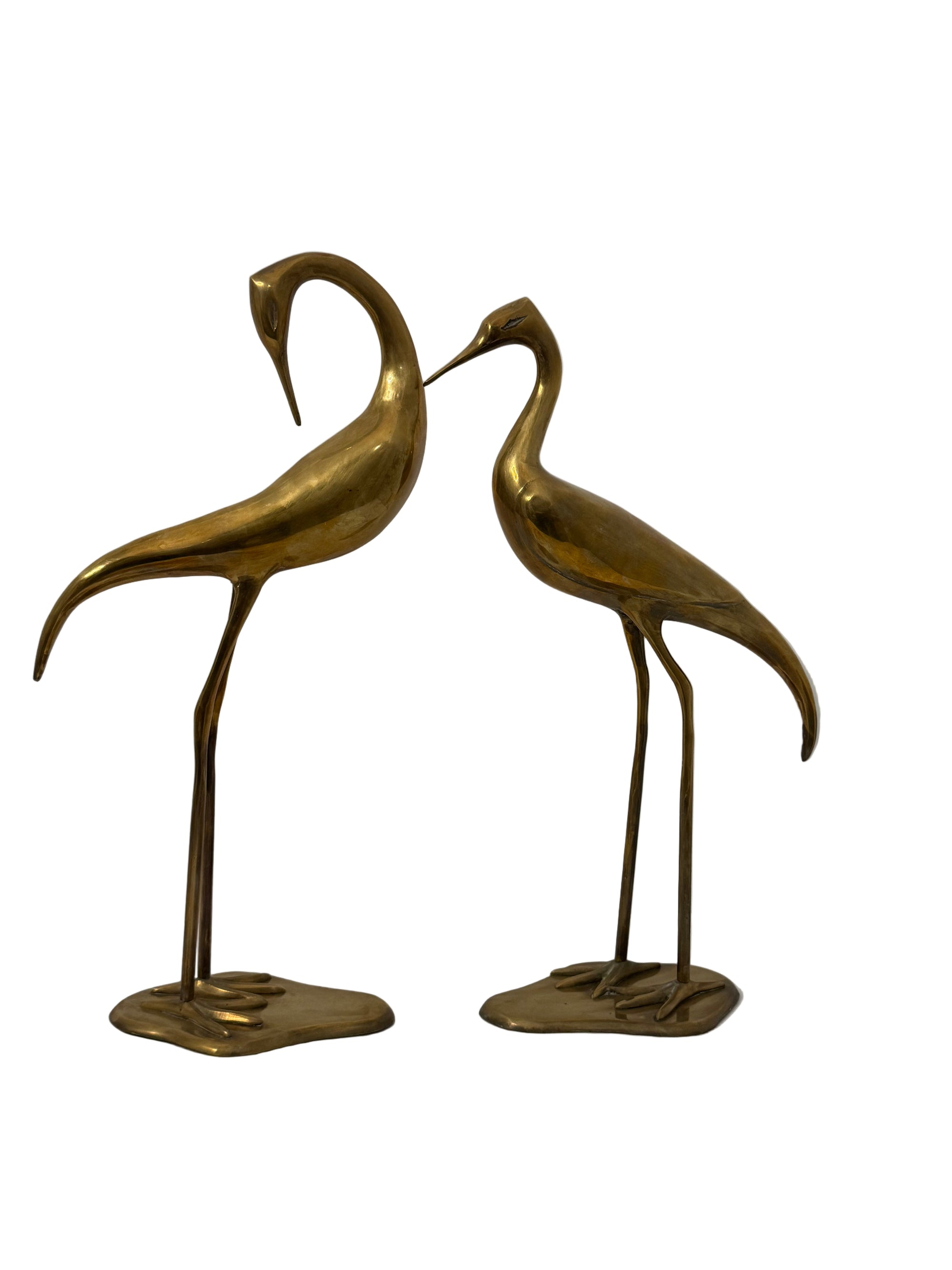 Vintage Tall Brass Cranes – Pair of Mid-Century Modern Heron Sculptures