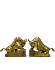 Vintage Brass Charging Bulls-A Pair