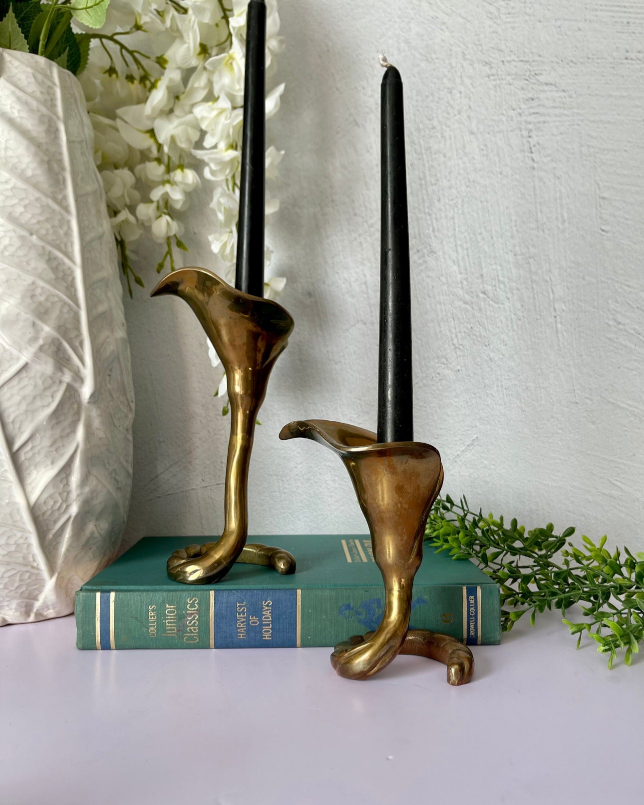 Vintage Brass Tulip Candlestick Holders-A Pair