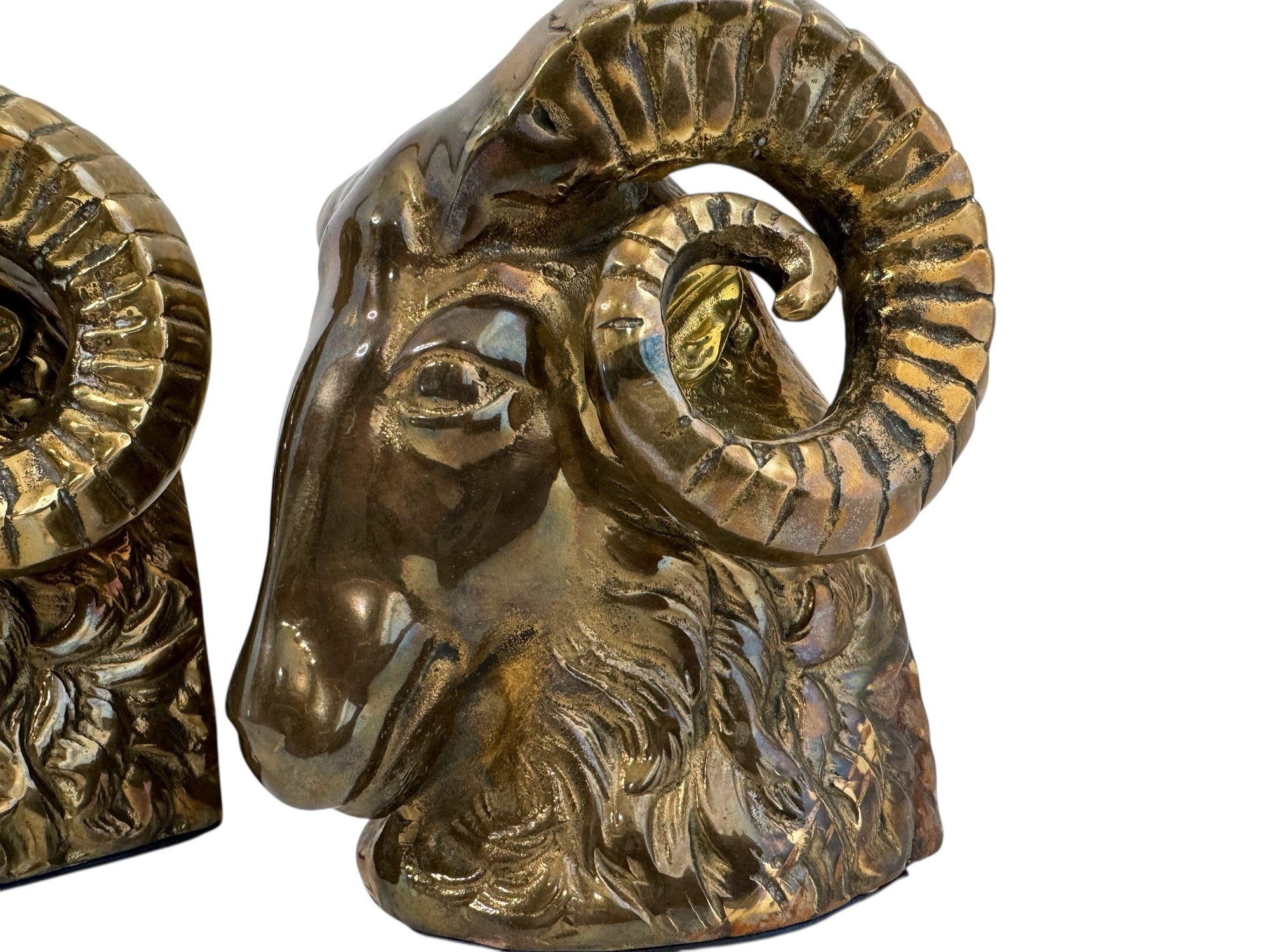Vintage Brass Ram Head Bookends