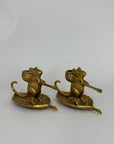 Whimsical Vintage Bronze Mouse Candleholders – Leaf Boats- A Pair