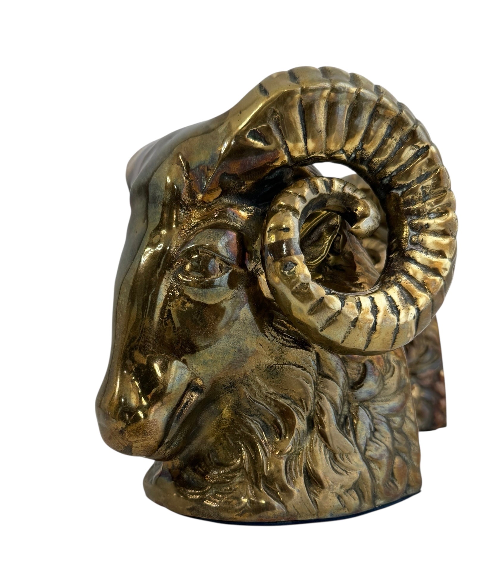 Vintage Brass Ram Head Bookends