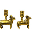 Vintage Brass Ram Candle Holders | Mid-Century Handcrafted Pair