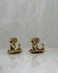 Whimsical Vintage Bronze Mouse Candleholders – Leaf Boats- A Pair