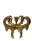 Exceptional Pair of Vintage Four-Headed Ram Brass Candleholders – MCM Sculptural Decor | Hollywood Regency Masterpieces