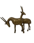 Vintage Mid-Century Brass Antelope Gazelle Figurines – Pair with Long Horns, Safari Wildlife Decor