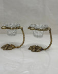 Vintage Brass Shell Candlestick Holder Stands with Glass Inserts- A Pair