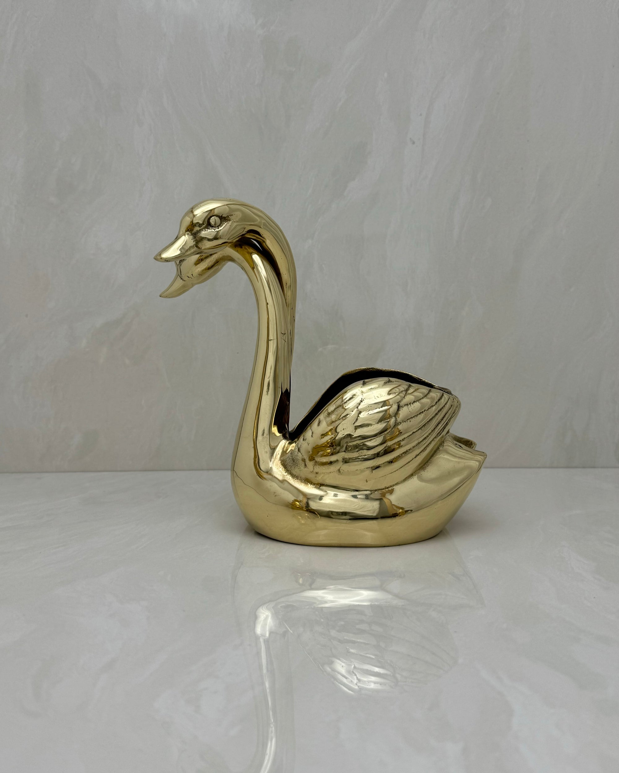 Vintage Brass Double Swan Planter