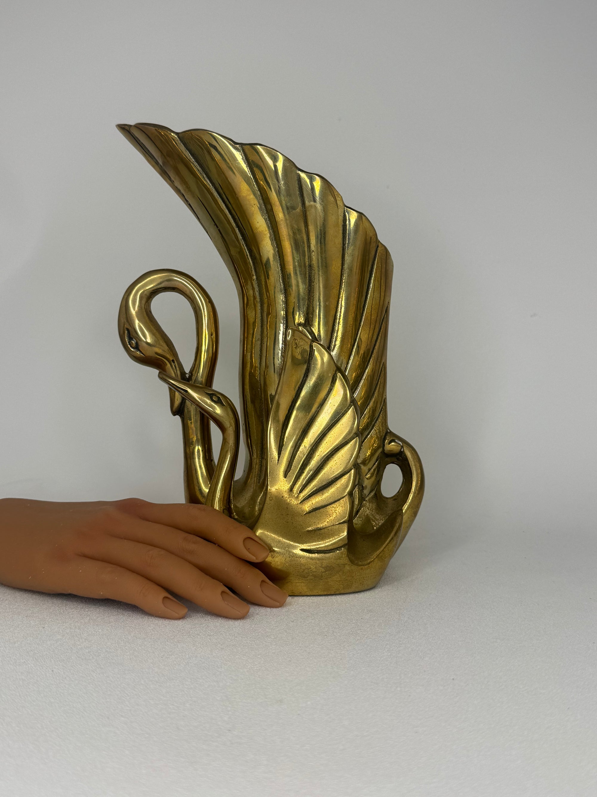 Vintage Brass Swan Vase – Hollywood Regency Sculptural Vessel | 9.75” Tall
